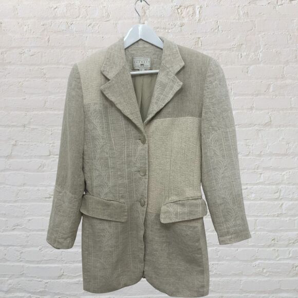 Vintage Express Linen Blazer XS Mixed Texture Beige Shoulder Pads USA 🌾✨ - Picture 2 of 16
